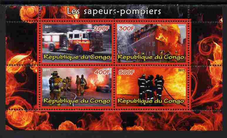 Congo 2011 Fire Brigades #2 perf sheetlet containing 4 values unmounted mint