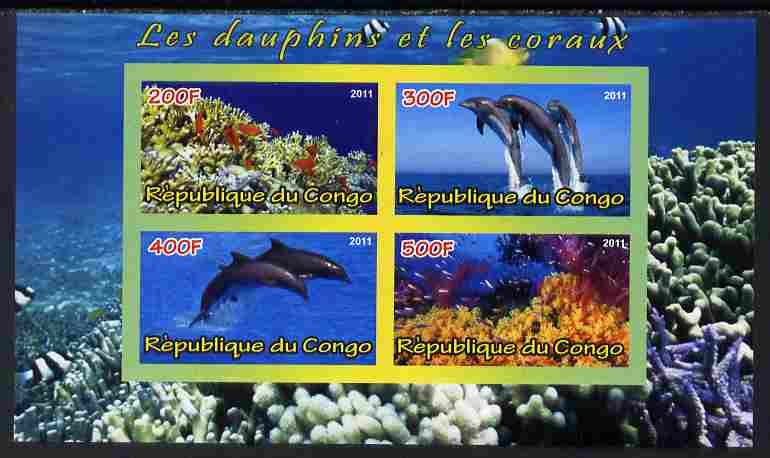 Congo 2011 Dolphins & Coral #1 imperf sheetlet containing 4 values unmounted mint