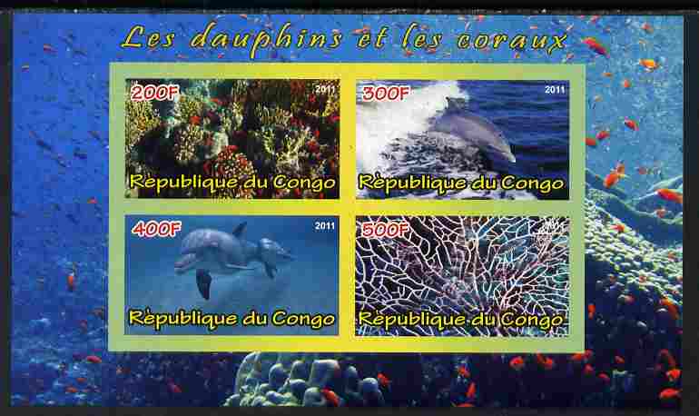 Congo 2011 Dolphins & Coral #2 imperf sheetlet containing 4 values unmounted mint