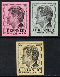 Austria 1963 Kennedy set of 3 undenominated imperf essays on coloured paper, produced by Wimmer but never issued, unmounted mint