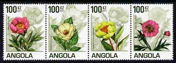 Angola 2011 Flowers - Peonies perf se-tenant strip of 4 unmounted mint
