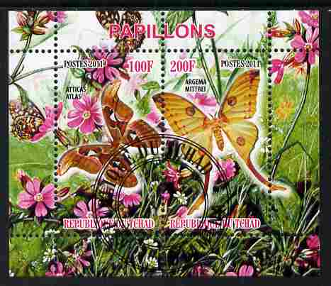 Chad 2011 Butterflies #1 perf sheetlet containing 2 values cto used