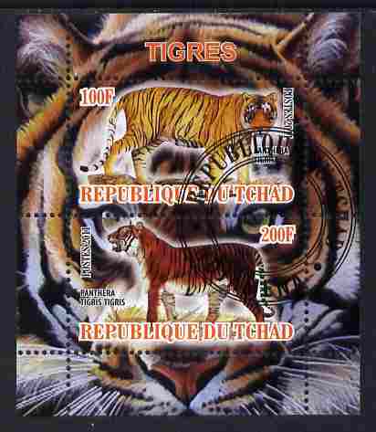 Chad 2011 Tigers perf sheetlet containing 2 values cto used