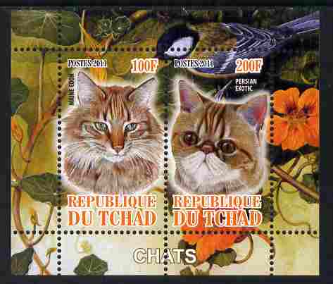 Chad 2011 Domestic Cats perf sheetlet containing 2 values unmounted mint