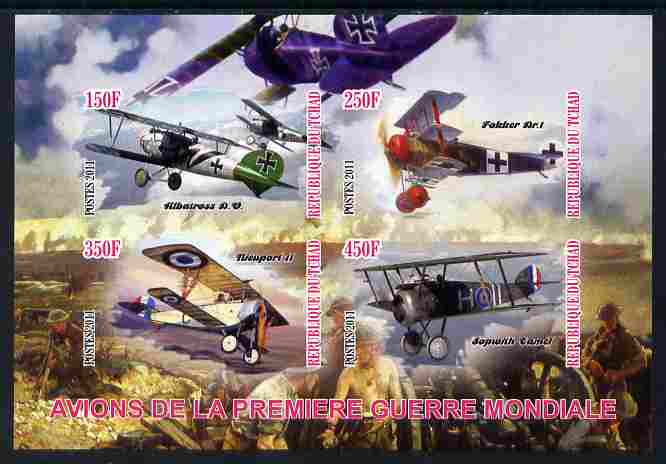 Chad 2011 Aircraft of World War 1 imperf sheetlet containing 4 values unmounted mint
