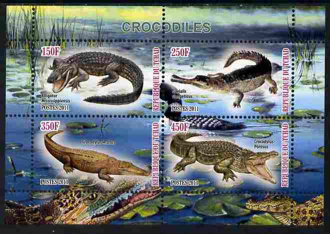Chad 2011 Crocodiles perf sheetlet containing 4 values unmounted mint