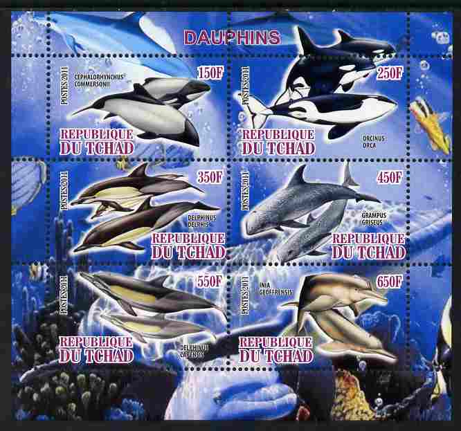 Chad 2011 Dolphins perf sheetlet containing 6 values unmounted mint