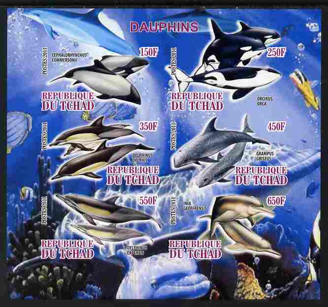 Chad 2011 Dolphins imperf sheetlet containing 6 values unmounted mint