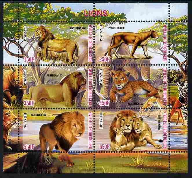 Chad 2011 Lions perf sheetlet containing 6 values unmounted mint