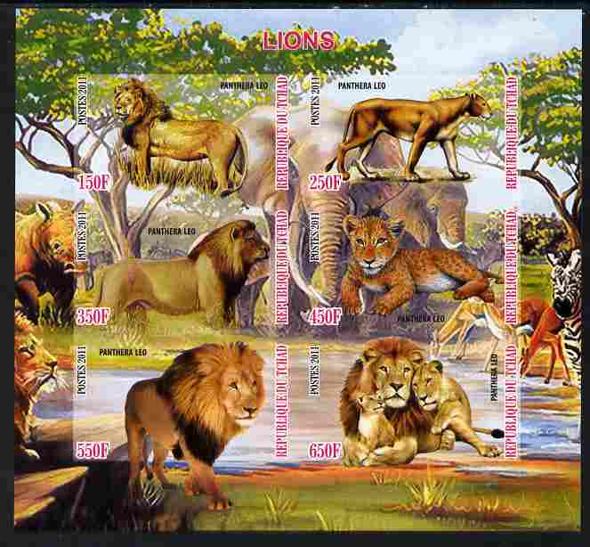 Chad 2011 Lions imperf sheetlet containing 6 values unmounted mint