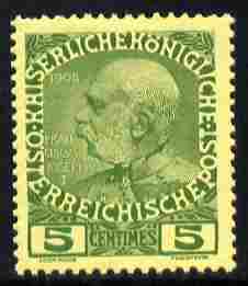 Austro-Hungarian Post Offices in the Turkish Empire 1908 60th Anniversary 5c green on yellow unmounted mint SG F17