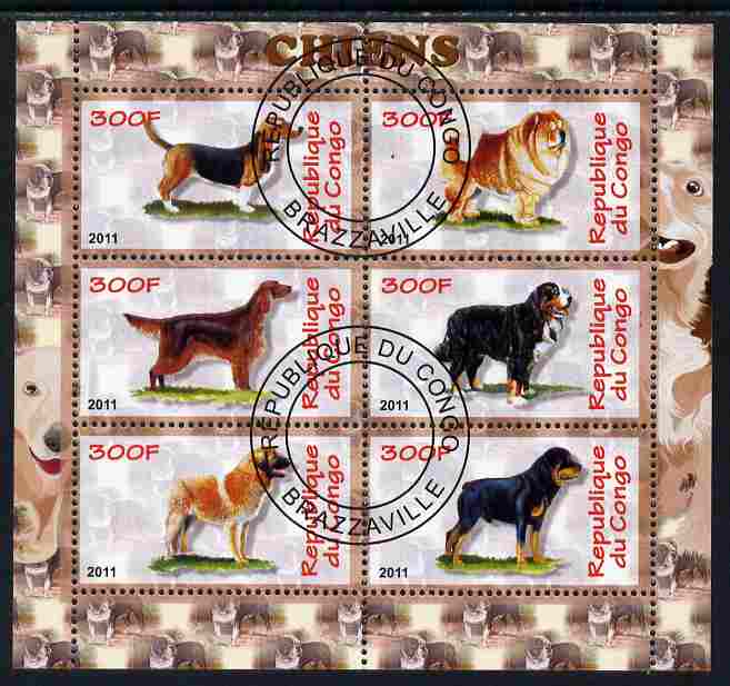 Congo 2011 Dogs perf sheetlet containing 6 values fine cto used