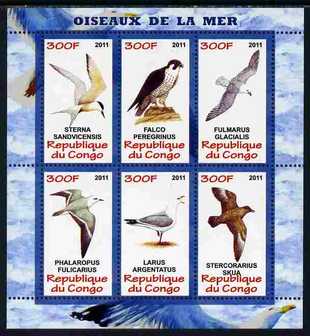 Congo 2011 Sea Birds perf sheetlet containing 6 values unmounted mint
