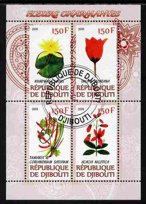 Djibouti 2011 Beautiful Flowers #1 perf sheetlet containing 4 values cto used