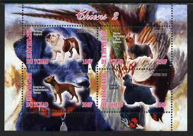 Chad 2012 Dogs #2 perf sheetlet containing 4 values unmounted mint