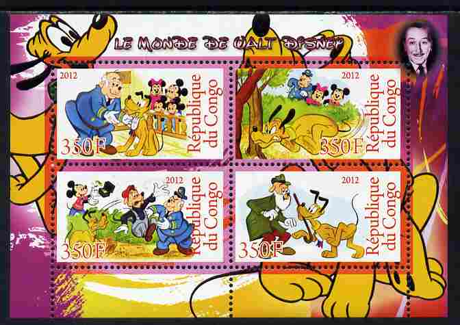 Congo 2012 Disney Cartoons #1 perf sheetlet containing 4 values unmounted mint