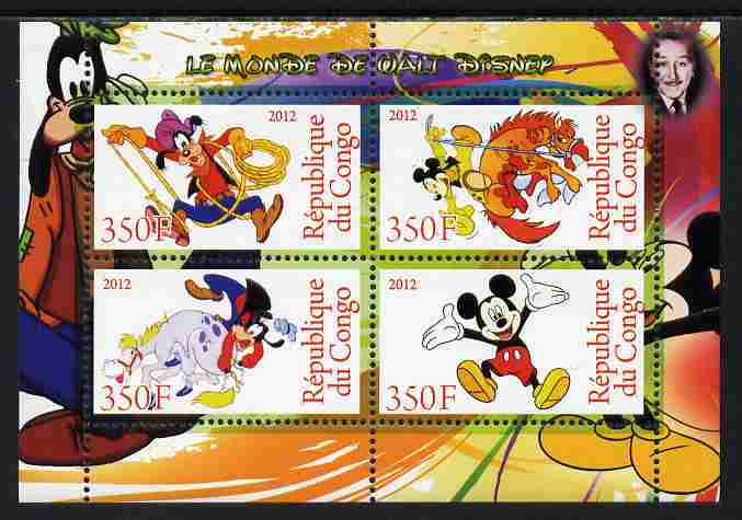 Congo 2012 Disney Cartoons #2 perf sheetlet containing 4 values unmounted mint