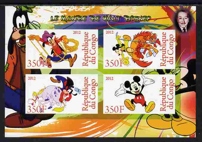 Congo 2012 Disney Cartoons #2 imperf sheetlet containing 4 values unmounted mint