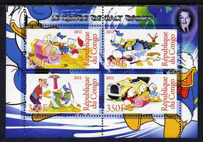 Congo 2012 Disney Cartoons #3 perf sheetlet containing 4 values unmounted mint