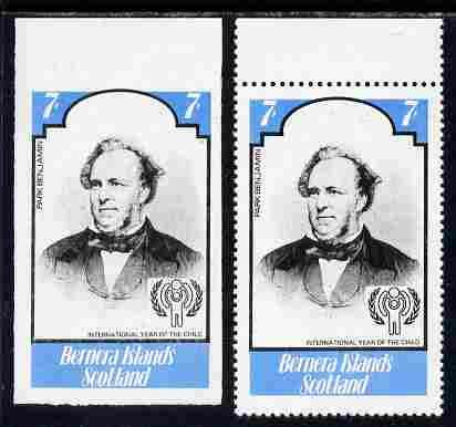 Bernera 1979 Int Year of the Child - Writers - Park Benjamin 7p imperf proof complete with perf label as issued both unmounted mint