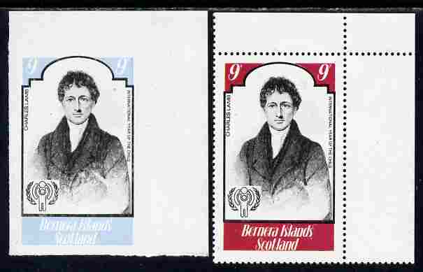 Bernera 1979 Int Year of the Child - Writers - Charles Lamb 9p imperf proof in blue & black only complete with perf label as issued both unmounted mint