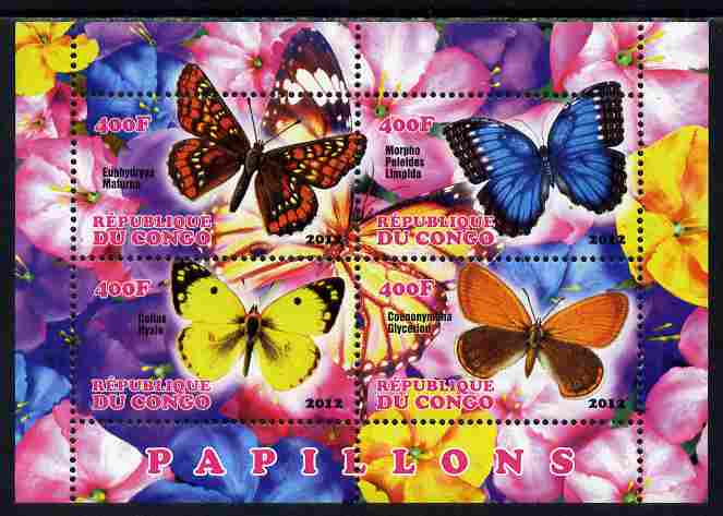 Congo 2012 Butterflies #1 perf sheetlet containing 4 values unmounted mint