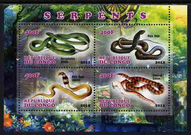 Congo 2012 Snakes perf sheetlet containing 4 values unmounted mint