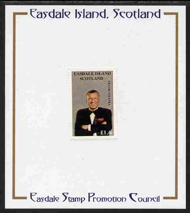 Easdale 1998 Frank Sinatra £1 value (grey background) mounted on Publicity proof card issued by the Easdale Stamp Promotion Council