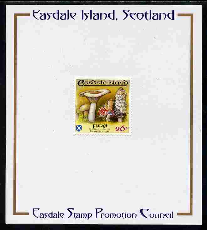 Easdale 1988 Flora & Fauna perf definitive 26p (Fungi) mounted on Publicity proof card issued by the Easdale Stamp Promotion Council