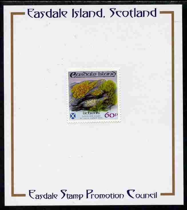 Easdale 1988 Flora & Fauna perf definitive 60p (Lichens) mounted on Publicity proof card issued by the Easdale Stamp Promotion Council