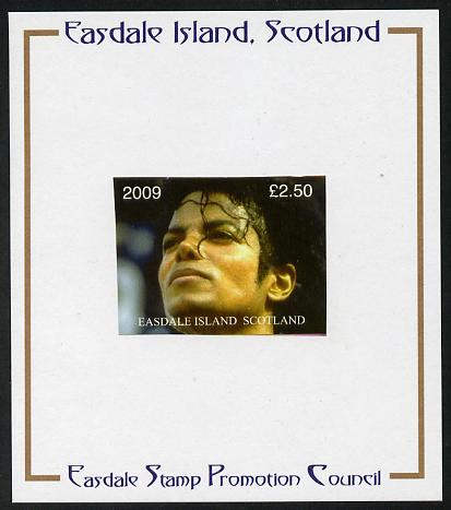 Easdale 2009 Michael Jackson imperf £2.50 mounted on Publicity proof card issued by the Easdale Stamp Promotion Council
