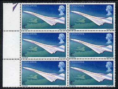 GB Great Britain 1969 First Flight of Concorde 4d positional block of 6 showing 'Oil Slick' flaw unmounted mint, SG 748var