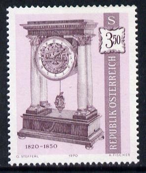 Austria 1970 Biedermeier pendulum clock & musical box 3s 50 from Antique clocks set unmounted mint, SG 1584