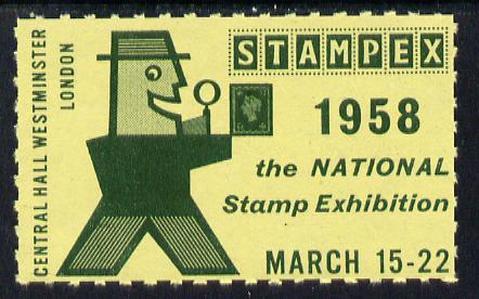 Cinderella - GB Great Britain 1958 Stampex Exhibition label rouletted on yellow paper unmounted mint