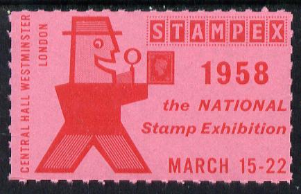 Cinderella - GB Great Britain 1958 Stampex Exhibition label rouletted on pink paper unmounted mint