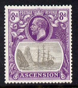 Ascension 1924-33 KG5 Badge 8d grey-black & bright violet single with variety 'Damage to rigging on main mast below first yardarm', (stamp 7) mounted mint SG 17var