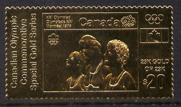 Canada 1976 Montreal Olympic Games (12th issue) $20 perf embossed in 23k gold foil showing Athletes with Medals (similar to SG 843) unmounted mint