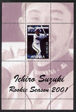 Angola 2001 Baseball Rookie Season - Ichiro Suzuki perforated proof s/sheet with purple background and different image to the issued design, unmounted mint and one of only 3 sheets so produced