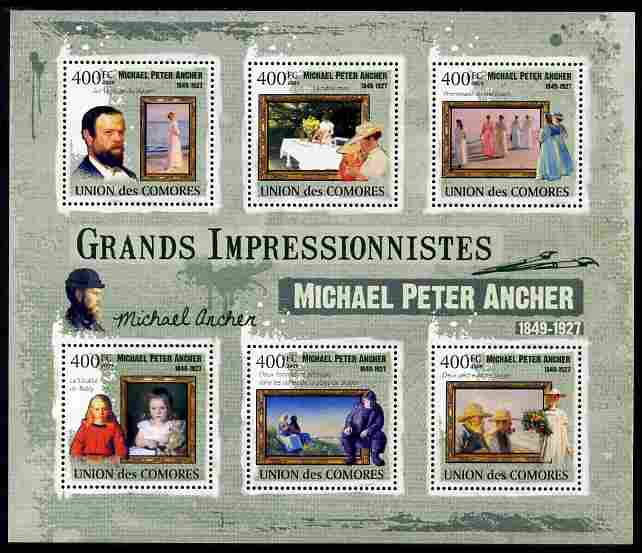 Comoro Islands 2009 Impressionists - Michael Peter Ancher perf sheetlet containing 6 values unmounted mint Michel 2477-82