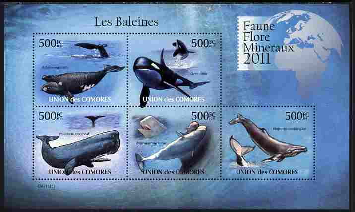 Comoro Islands 2011 Whales perf sheetlet containing 5 values unmounted mint