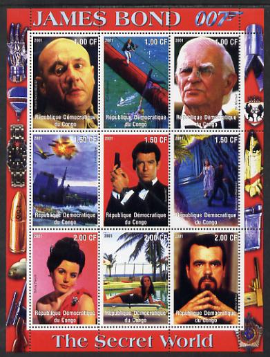 Congo 2001 James Bond - The Secret World #3 perf sheetlet containing 9 values unmounted mint