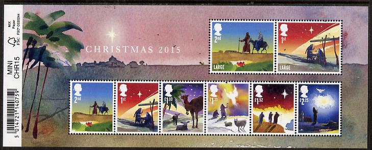 GB Great Britain 2015 Christmas perf m/sheet containing 8 values unmounted mint