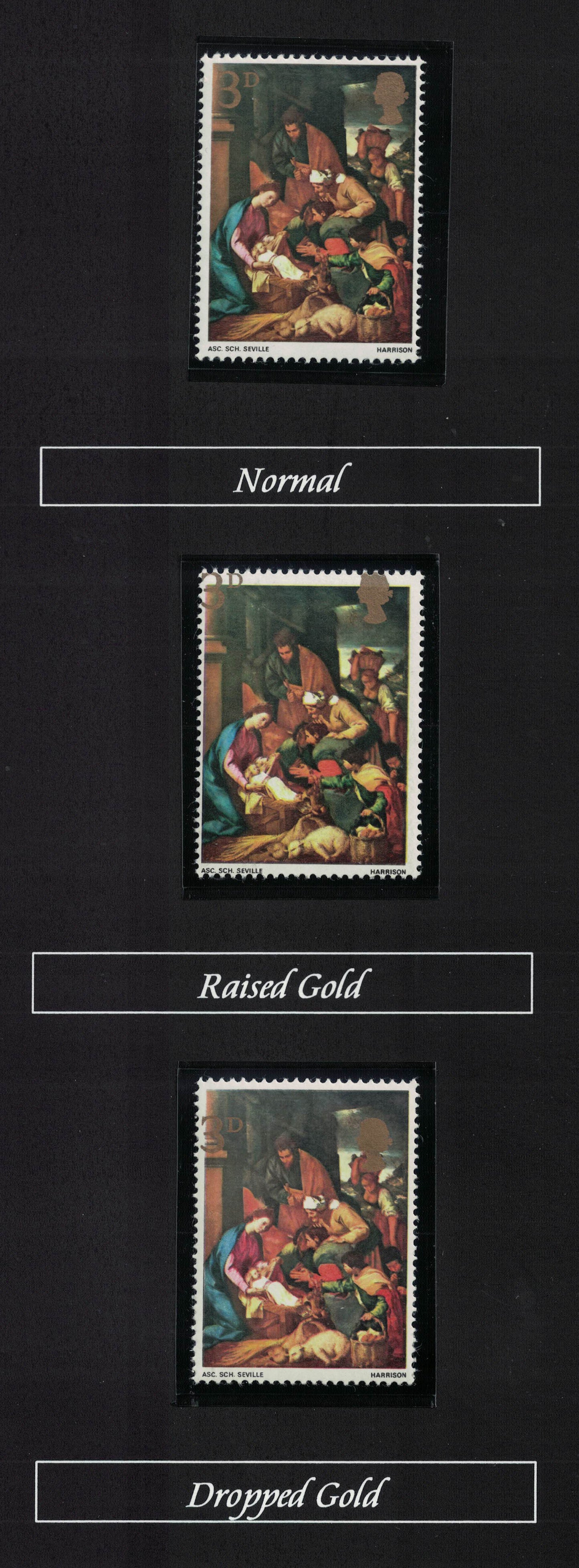 GB 1967 Xmas SG756 3d Shift of Gold Up & Down Error U/M Supplied with normal.