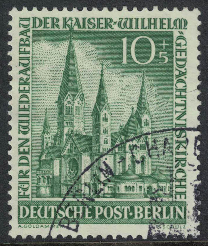 1953 Germany Berlin Kaiser Wilhelms Church 10+5pfg Fine Used, Clean back