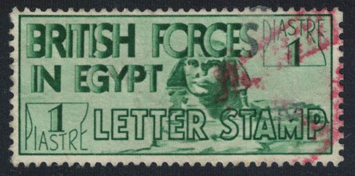 1934 British Forces in Egypt 1 Piastre Green SG A8 Used.