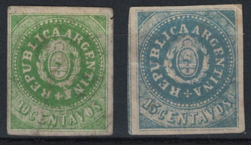 1858 Argentina SG 8 & SG9 Assumed to be Stanley Gibbons forgeries