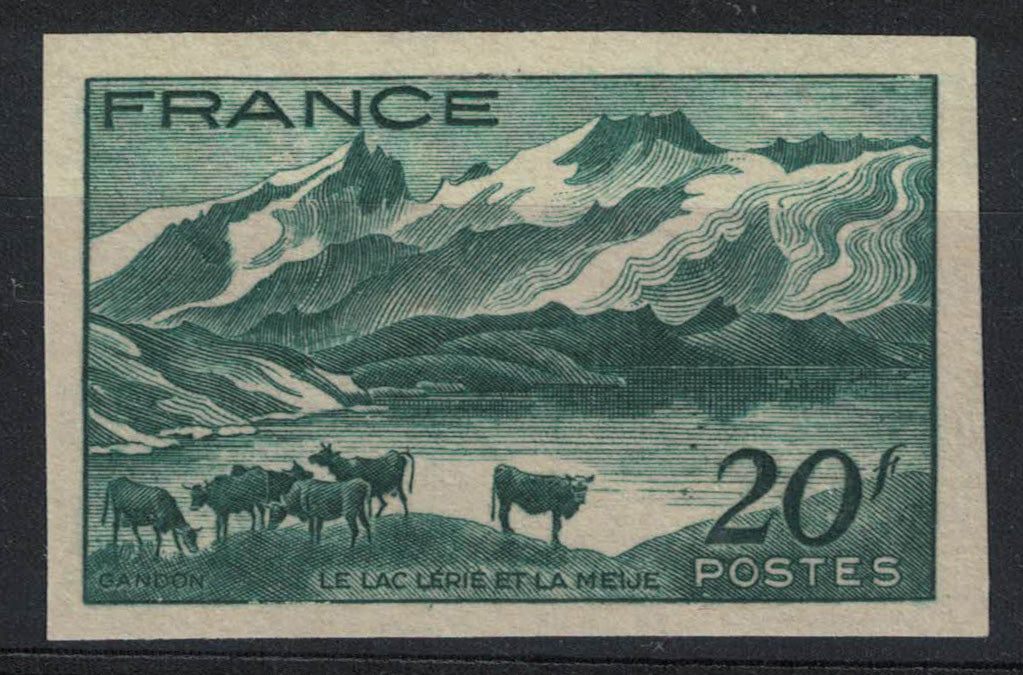 1943 France Lake Lerie 20f Green Imperf Proof Single U/M