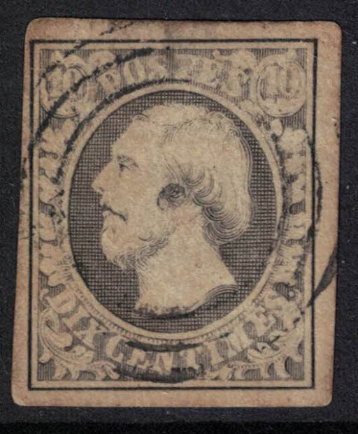 1852 Luxembourg SG2 10c Black. 4 good margins, clean back, light cancel