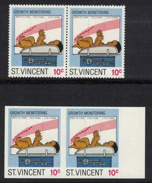 1987 St Vincent Child Health 10c Perf & Imperf Pair (as SG1049) U/M