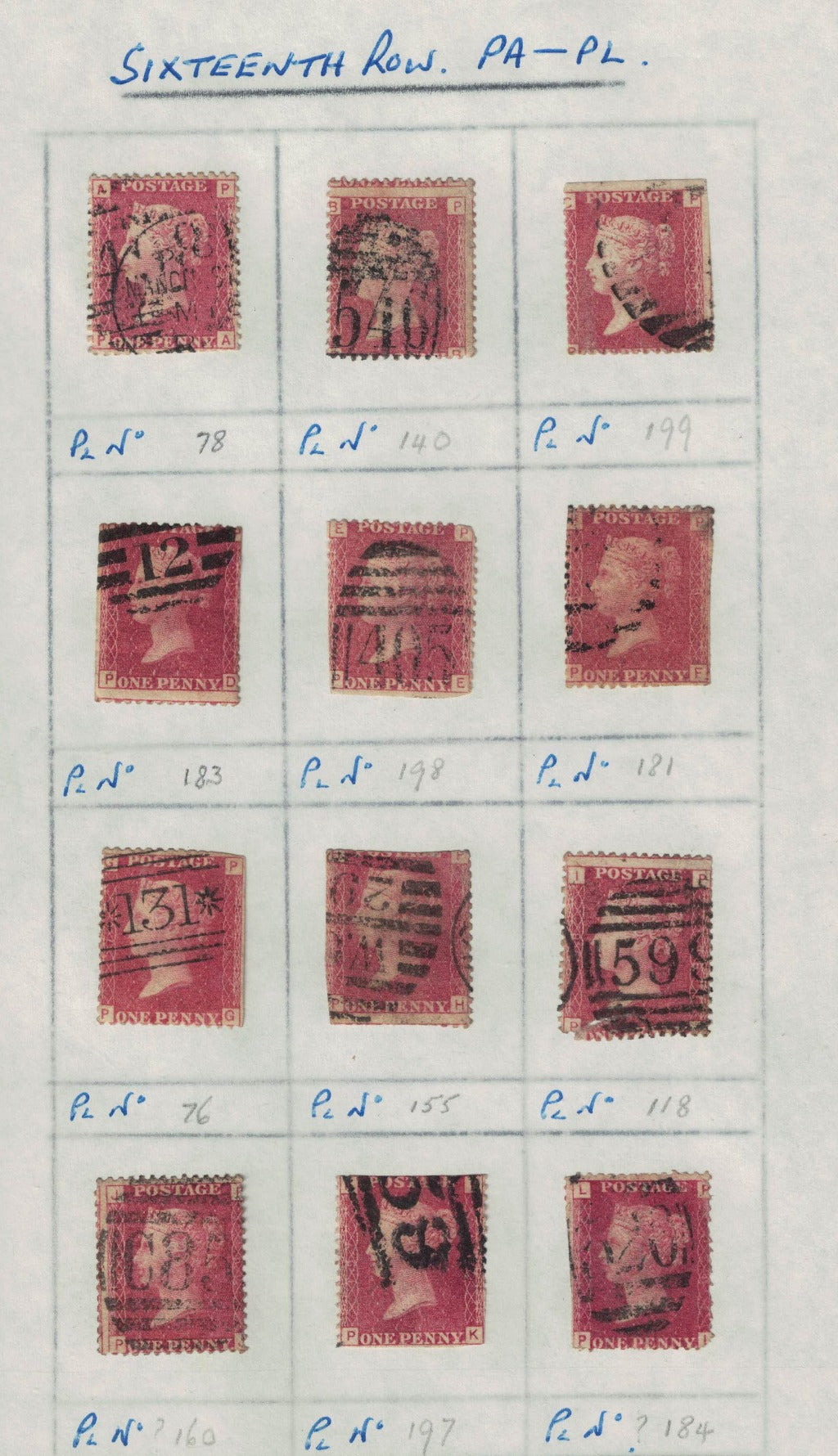 GB 1858 -79 SG43 Part Reconstruction ROW P. Different Plate Numbers. Mixed condition. Unchecked.